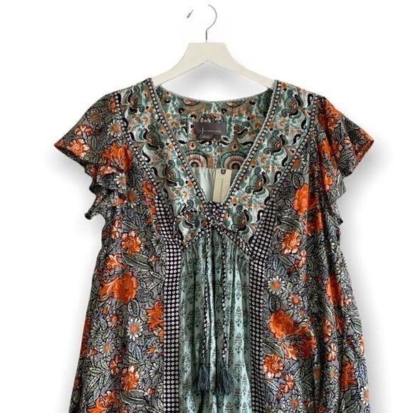 Anthropologie Astrid tunic mini dress in blue green‎ motif, New with tag - Picture 6 of 16